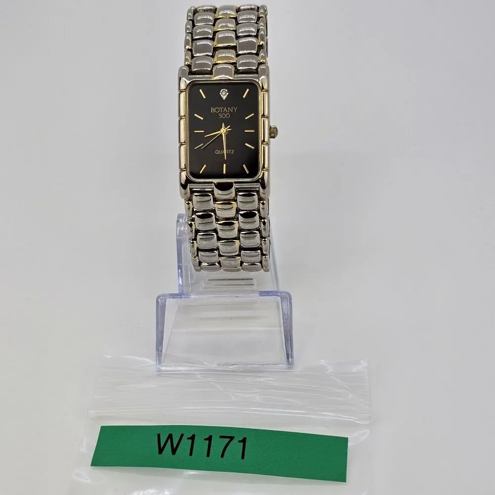 Botany 500 Watch Men 25mm Black Dial‎ Gold Gray Bracelet Band 7